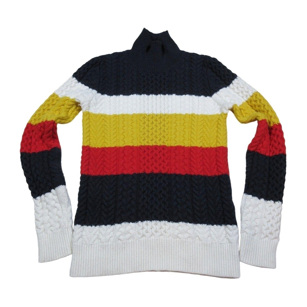 Nordstrom 1901 Cable Knit Striped Sweater Women's Size XS Mock‎ Neck Preppy Cozy
